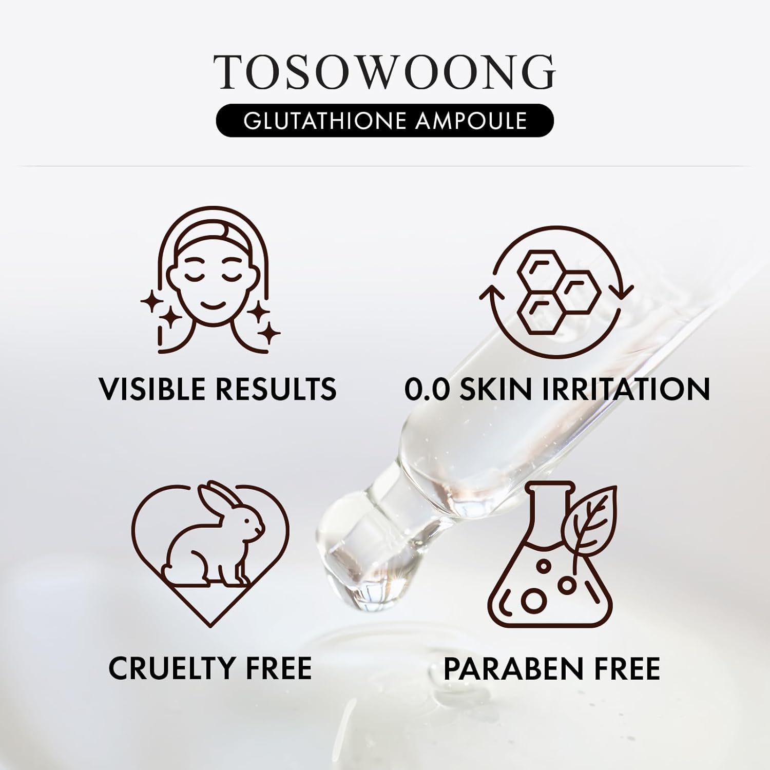 TOSOWOONG Glutathione Serum with 20,000ppm Glutathione, Niacinamide and Hyaluronic Acid, For Glowing and Elastic Skin, Korean Skin Care, 30ml