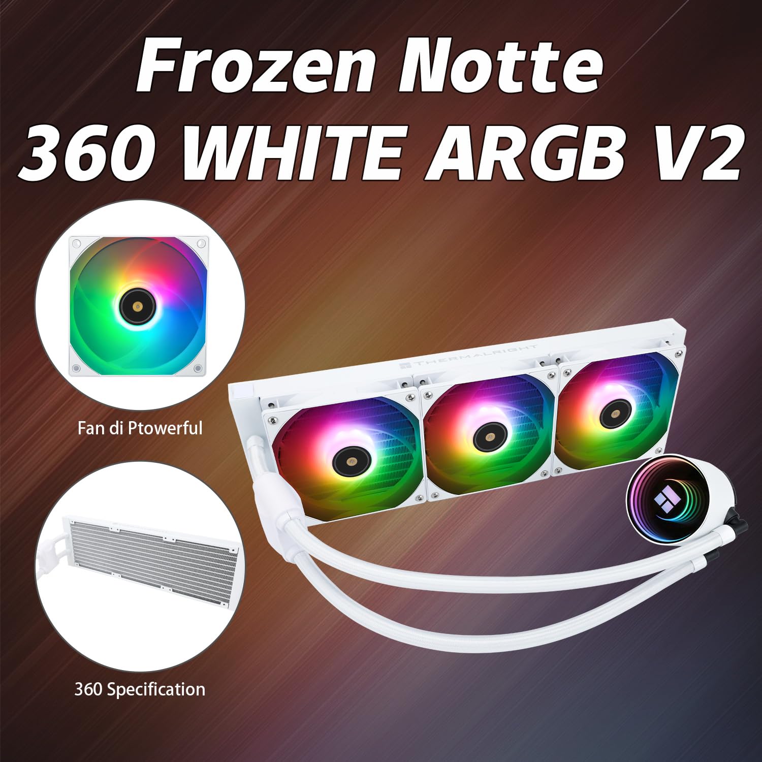 TR Frozen Notte 360 WHITE ARGB Water Processor Cooler,White 360 Processor Cooler Specifications,Dual PWM Fans,S-FDB V2 Bearings,Suitable for AMD/AM4 360MM WHITE-360MM