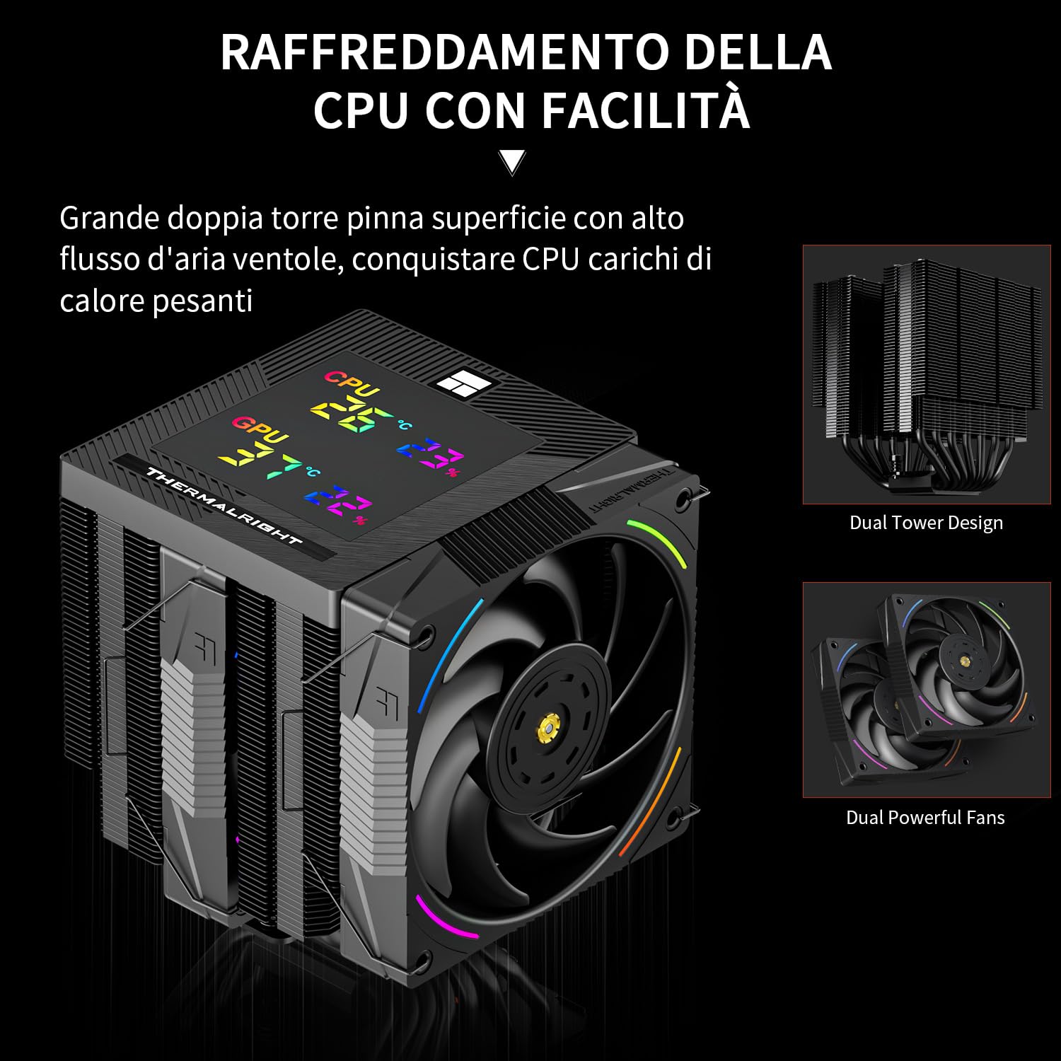 TR Phantom Spirit 120 Digital EVO CPU Cooler, Digital Screen Top Cover, 7×6mm Heat Pipes CPU Air Cooler, Computer Cooling for AM4 / AM5 / Intel Lga1851/1700/1150/1151/1200/2011 PS120 D EVO