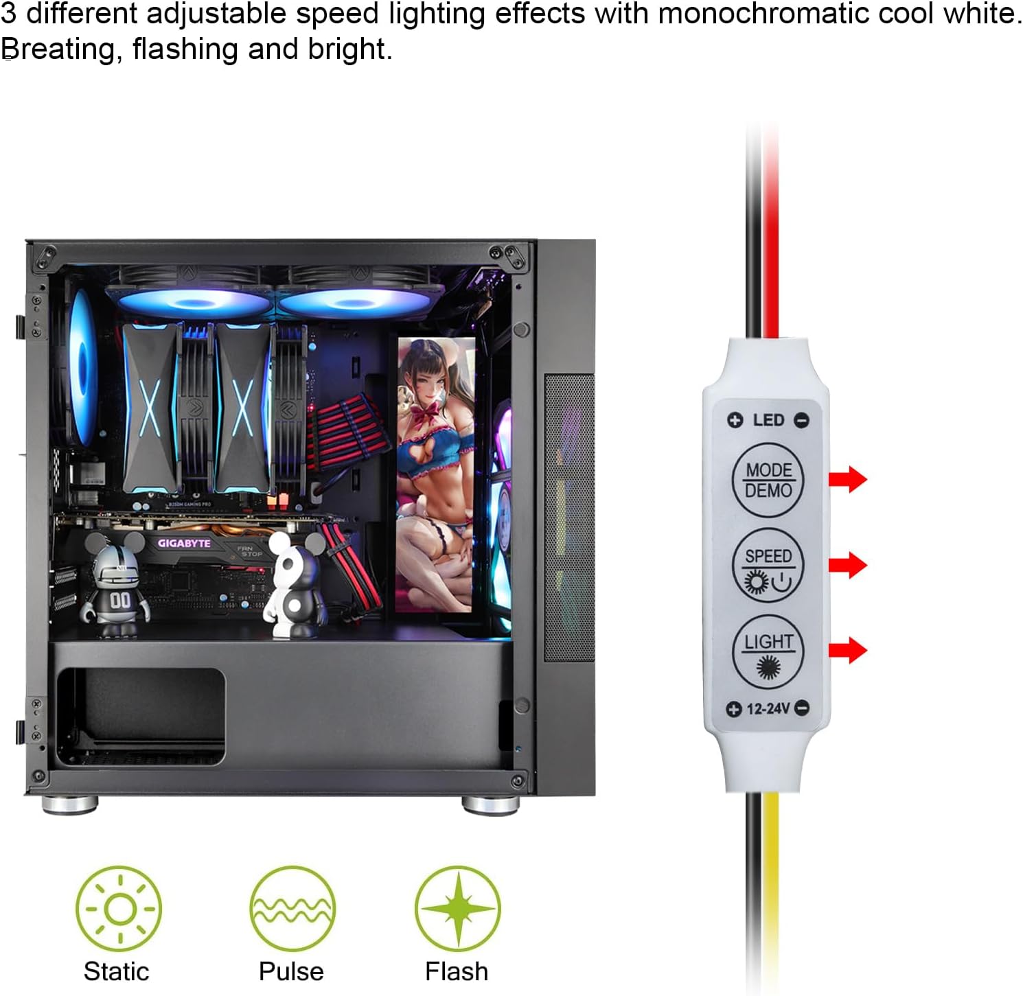 Vetroo Display Board w/LED Lights for Computer PC Case Decor Full HD 2K Multi-Mode Function 9.8" x 3.1" (Vertical, A6) A A6