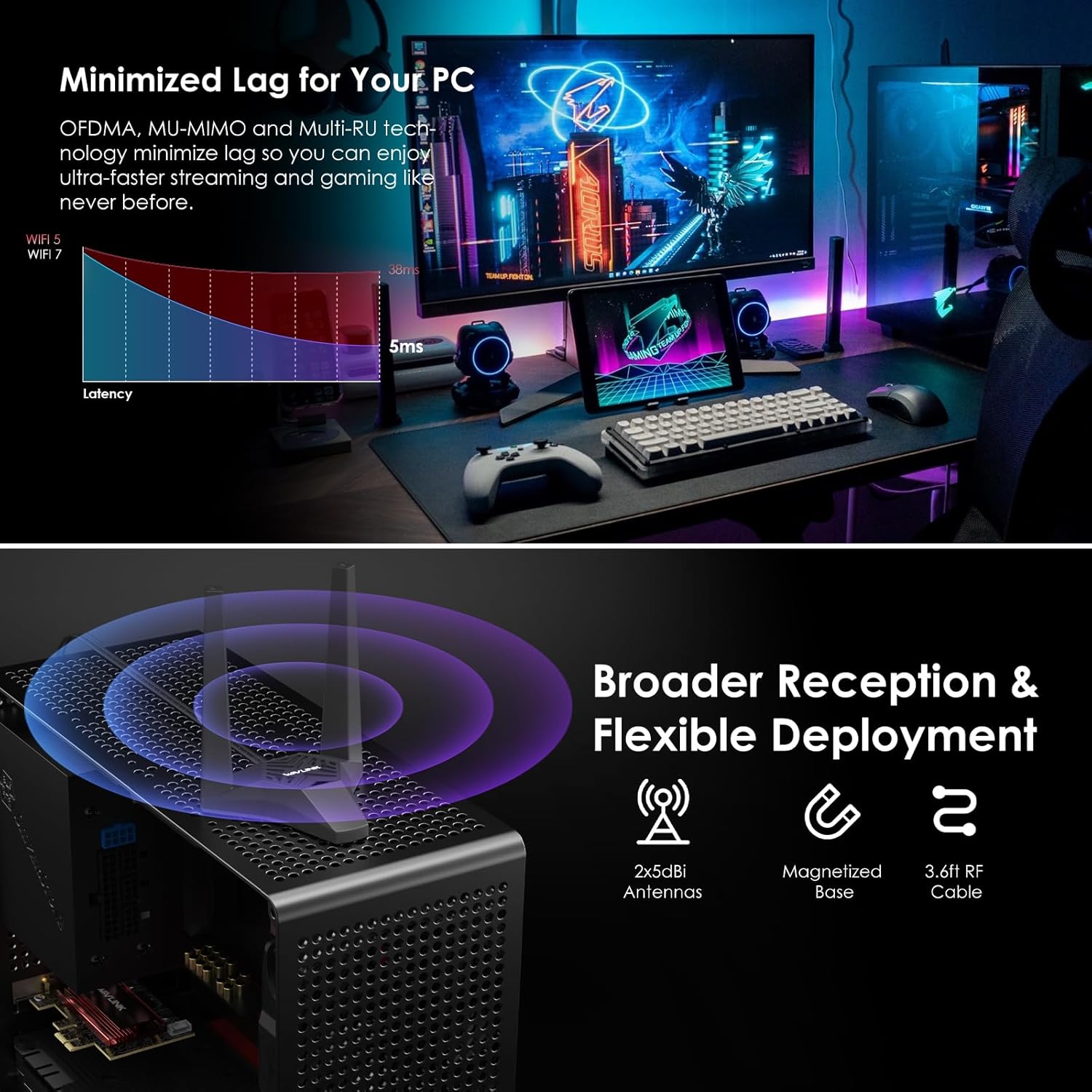 WAVLINK WIFI 7 PCIE BE8800 PC Desktop PC, three-band Wireless Be200 adapter with Bluetooth 5.4, Mus-Mimo, WPA3, for Windows 10/11 (64bit), not supported AMD motherboard