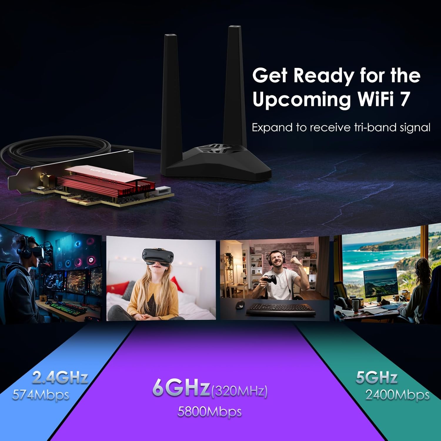 WAVLINK WIFI 7 PCIE BE8800 PC Desktop PC, three-band Wireless Be200 adapter with Bluetooth 5.4, Mus-Mimo, WPA3, for Windows 10/11 (64bit), not supported AMD motherboard