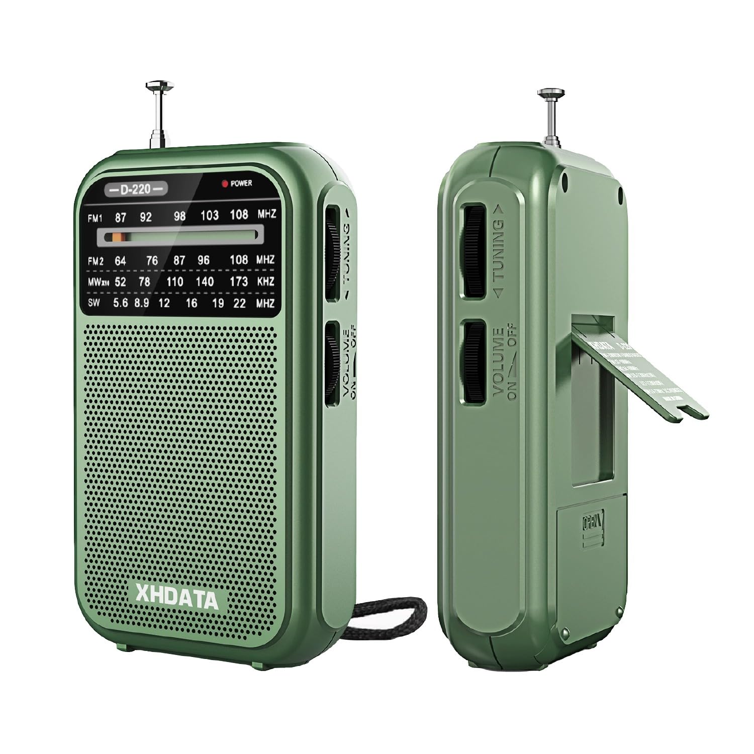 XHDATA D220 Portable Radio AM FM SW Battery Operated Radio, Shortwave Radio, Excellent Reception Transistor Radio, Pocket Radio for Gift, Family, Elderly (Green)
