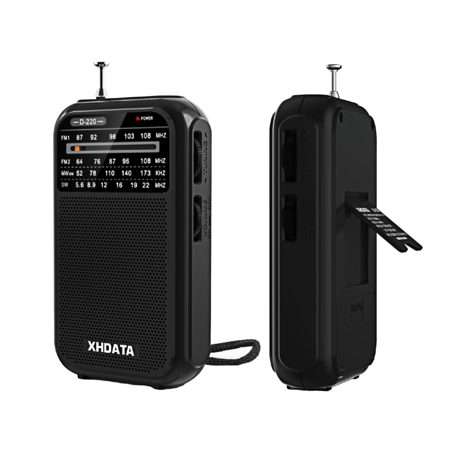 XHDATA D220 Portable Radio FM AM SW, Portable FM Radio, Mini Portable Radio with Headphone Jack, Supports Rechargeable Batteries (AA), for Home, Gift, Family, Elderly (Black)