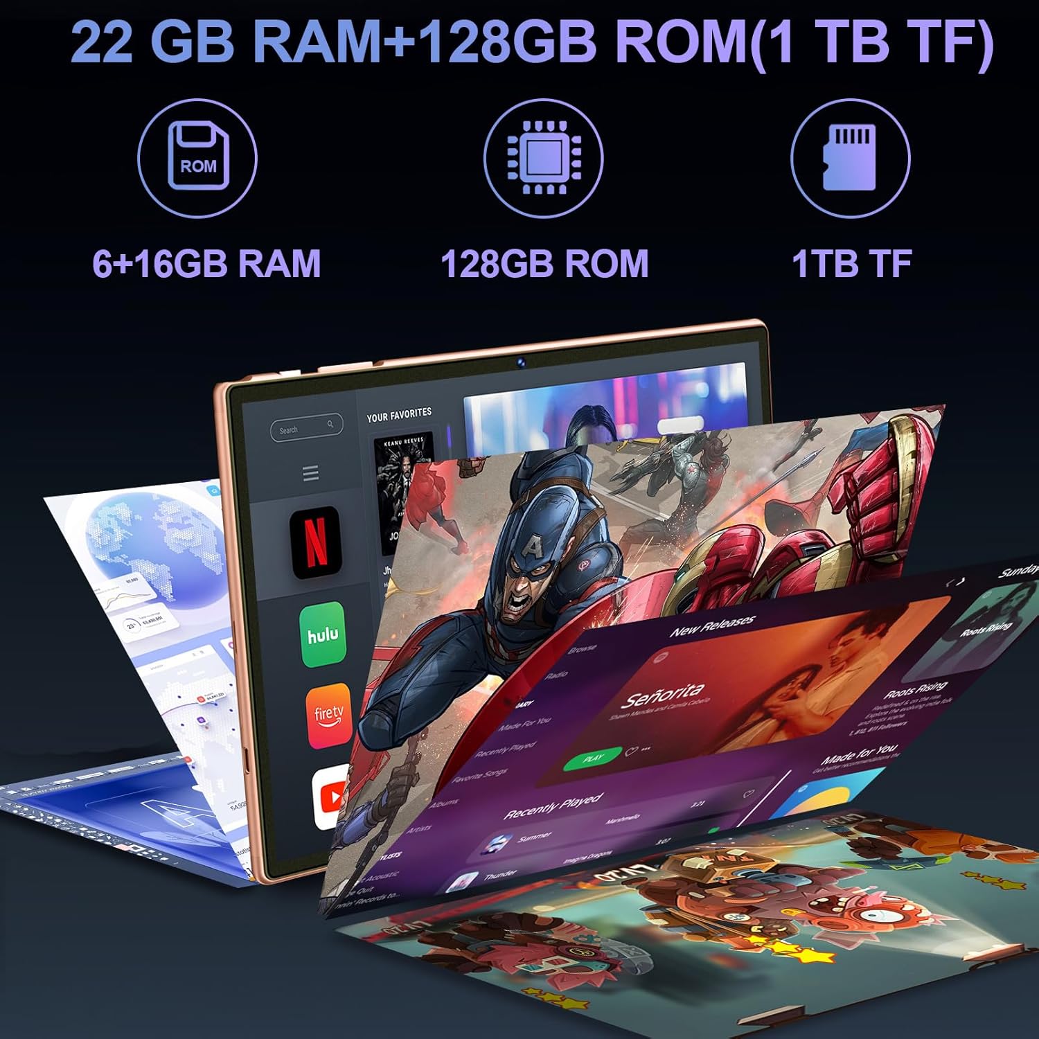 10 Inch Android Tablet, 5G WiFi Octa-Core 2.0GHz, 22GB RAM+128GB ROM(TF 2TB), 8000mAh, 8MP+5MP, BT5.0/GMS/Widevine L1/GPS/Tablet with Keyboard and Mouse - Rose Gold