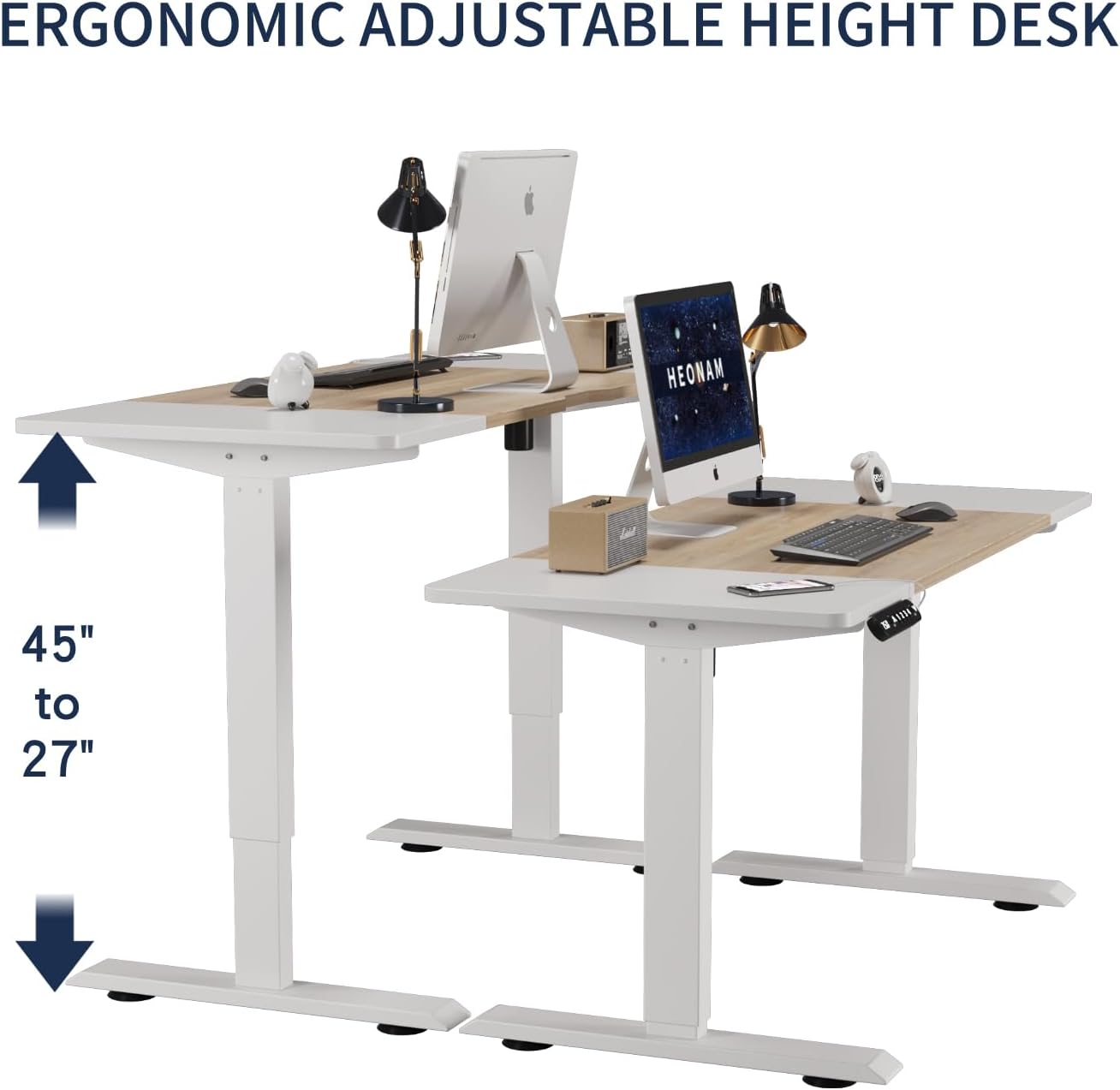 55 Inch Computer Desk with Power Outlets and USB Ports, Large Office Desk for Home Office, Modern Writing Table with Sturdy Frame Oak+white 55 x 24''