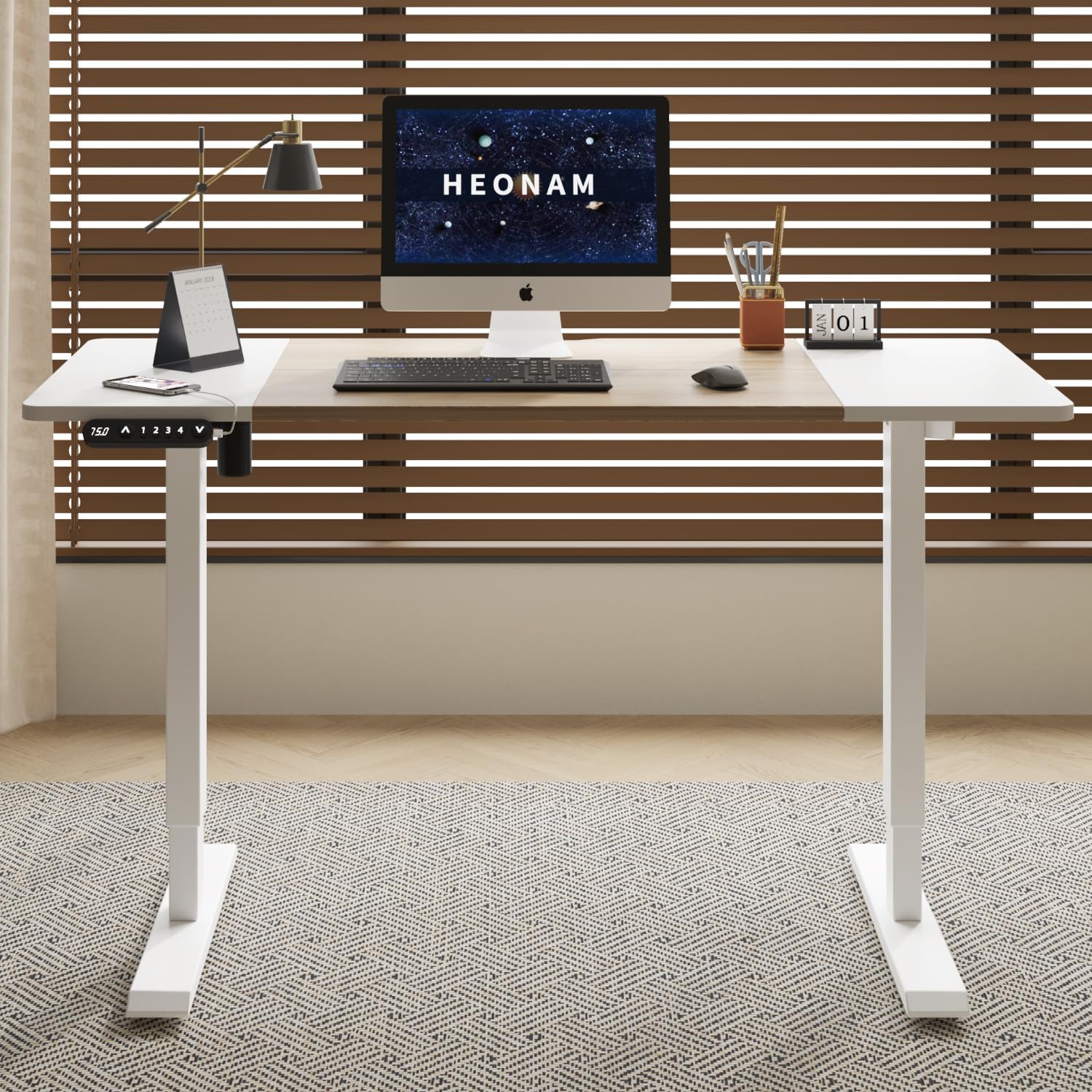 55 Inch Computer Desk with Power Outlets and USB Ports, Large Office Desk for Home Office, Modern Writing Table with Sturdy Frame Oak+white 55 x 24''