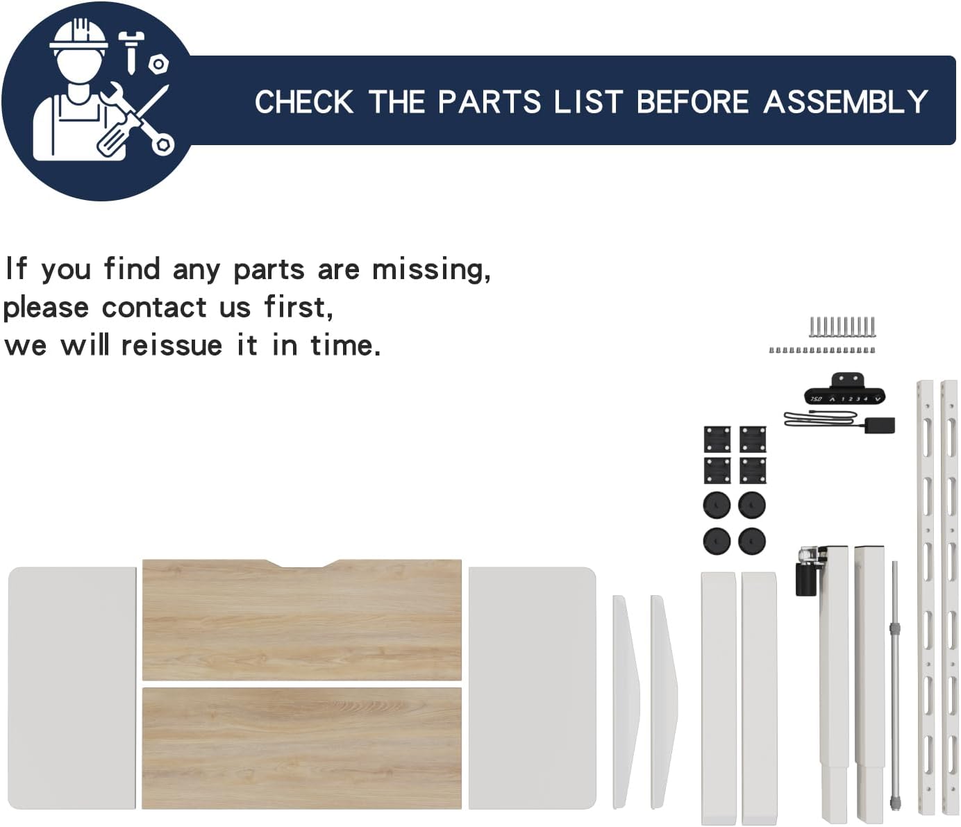 55 Inch Computer Desk with Power Outlets and USB Ports, Large Office Desk for Home Office, Modern Writing Table with Sturdy Frame Oak+white 55 x 24''