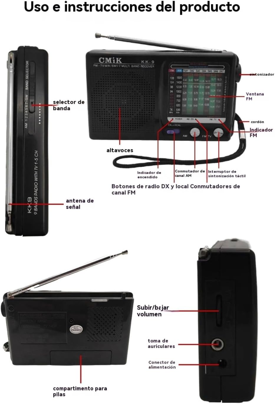 9 Band Portable Transistor Radio FM/AM/SW1~SW7 Battery Powered Portable Bag Loud Speaker Indoor Outdoor
