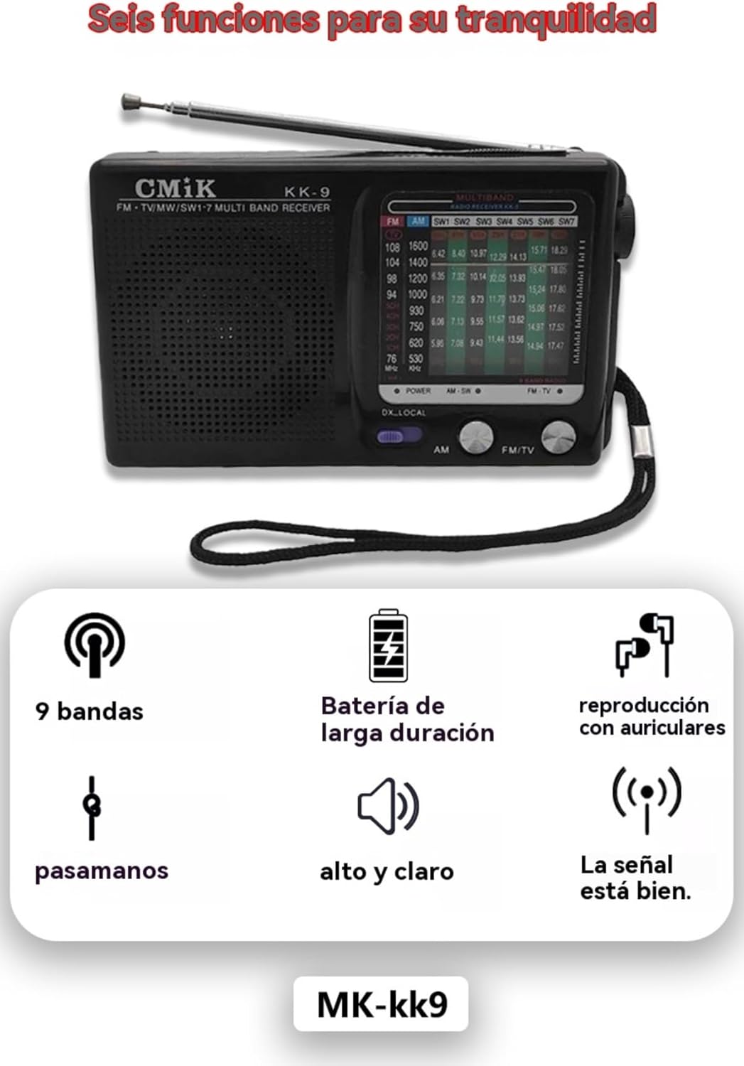 9 Band Portable Transistor Radio FM/AM/SW1~SW7 Battery Powered Portable Bag Loud Speaker Indoor Outdoor