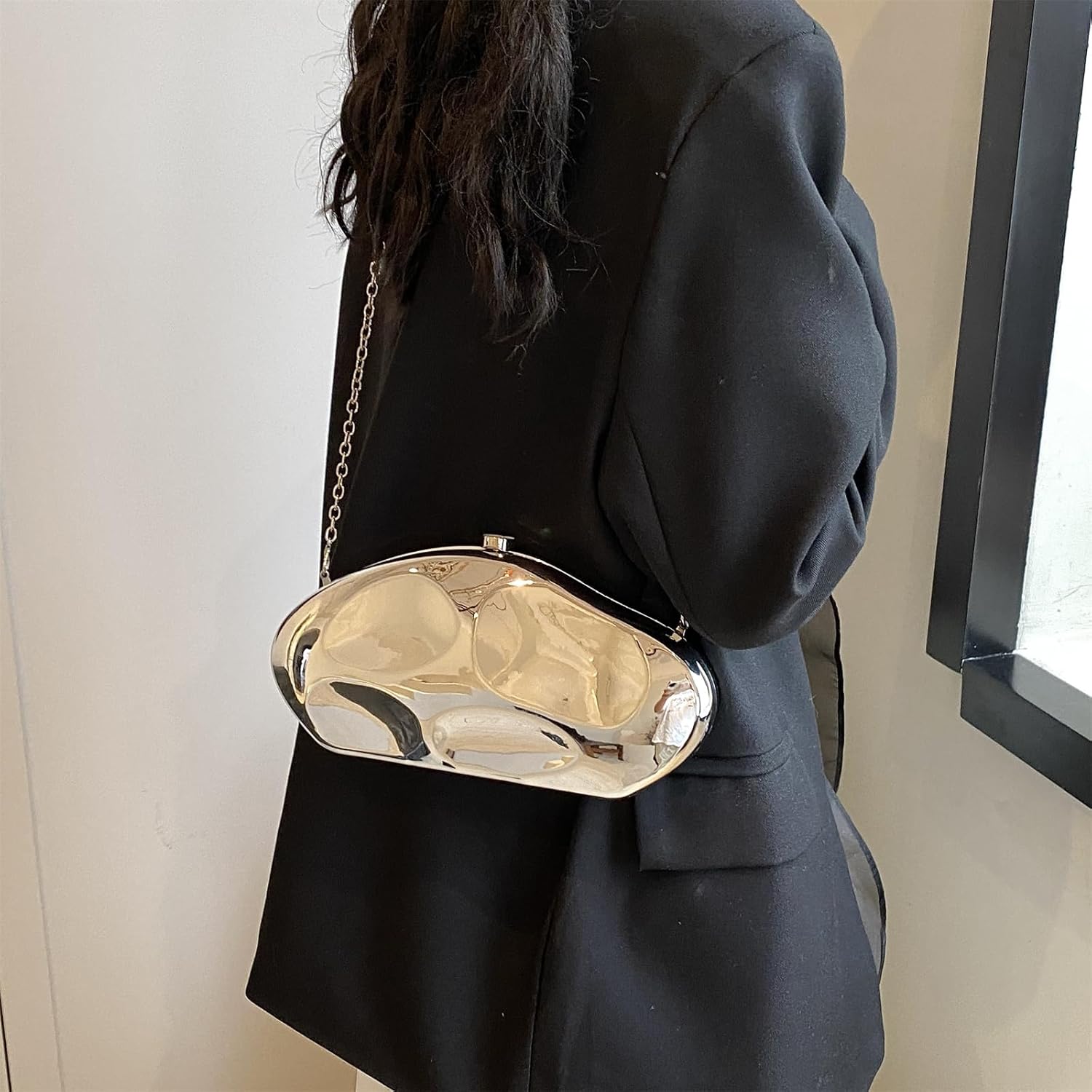 Acrylic Clutch Purses for Women Formal Evening Bag Irregular Shell Handbag for wedding party Silver