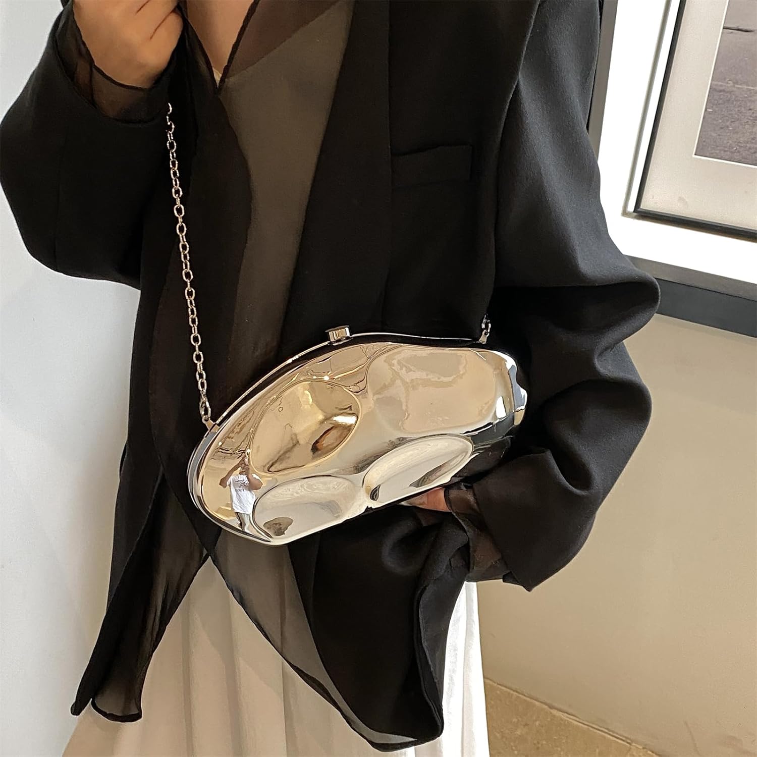 Acrylic Clutch Purses for Women Formal Evening Bag Irregular Shell Handbag for wedding party Silver