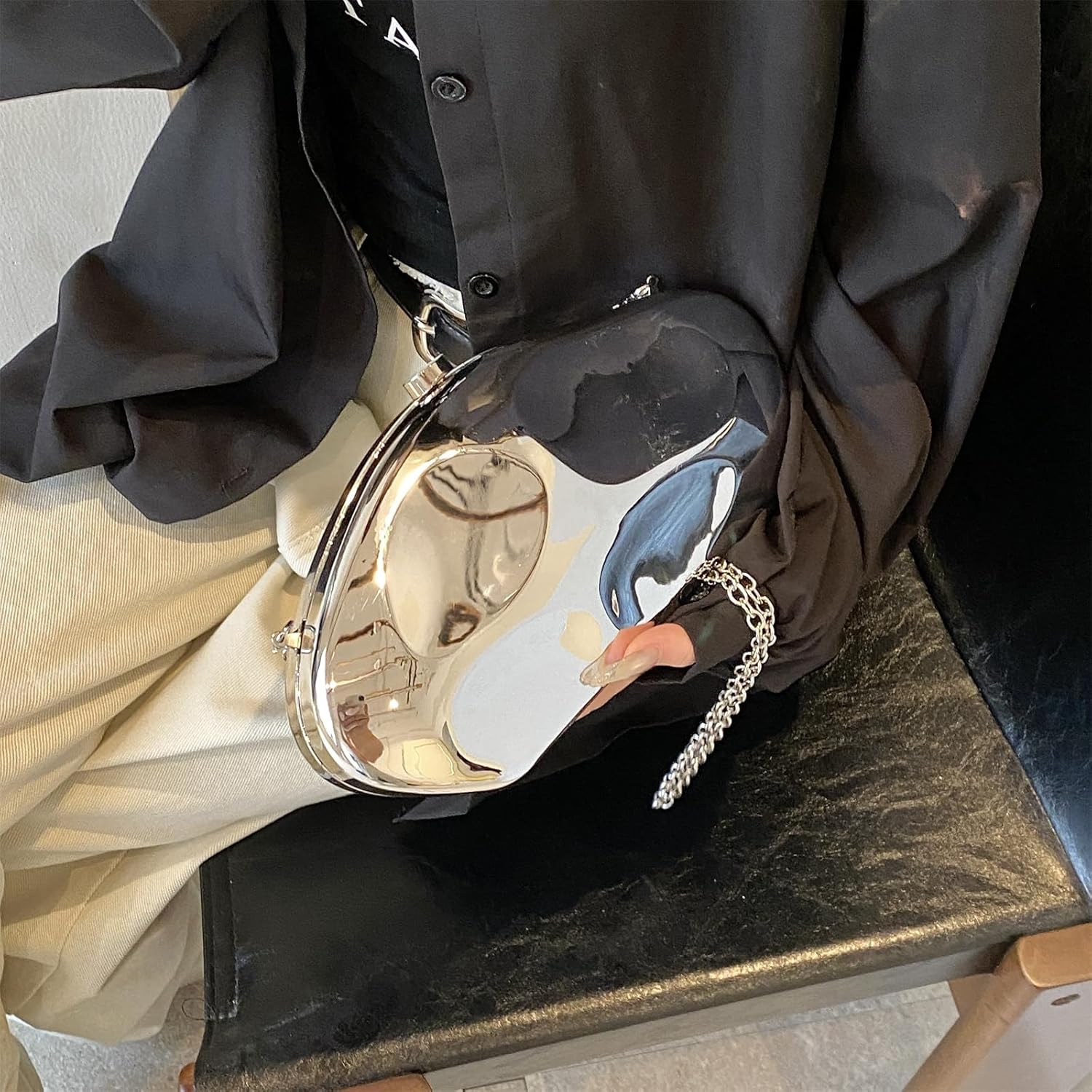 Acrylic Clutch Purses for Women Formal Evening Bag Irregular Shell Handbag for wedding party Silver