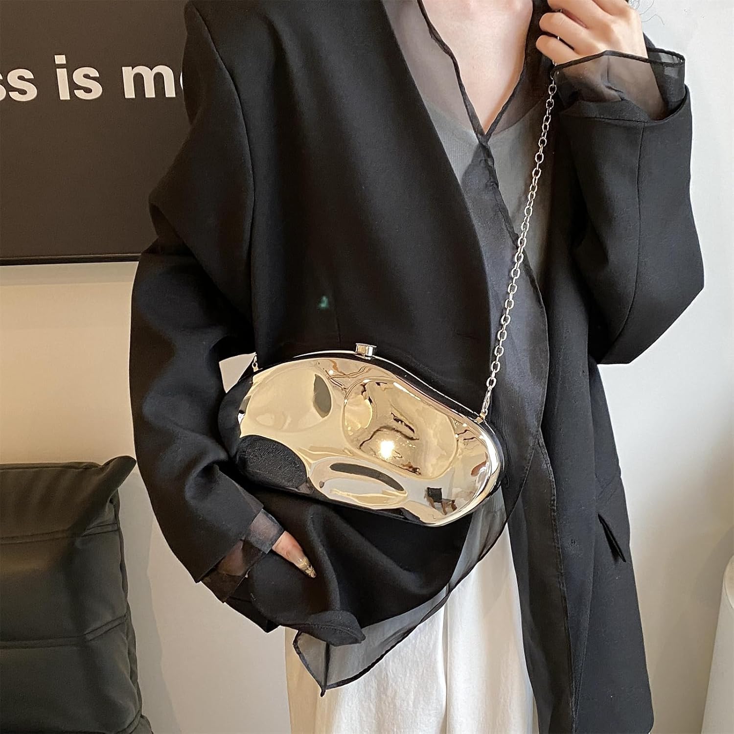 Acrylic Clutch Purses for Women Formal Evening Bag Irregular Shell Handbag for wedding party Silver