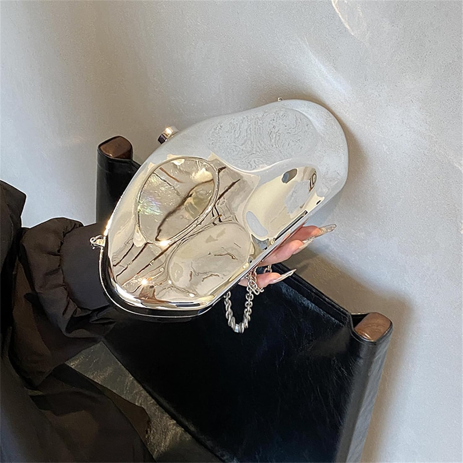 Acrylic Clutch Purses for Women Formal Evening Bag Irregular Shell Handbag for wedding party Silver