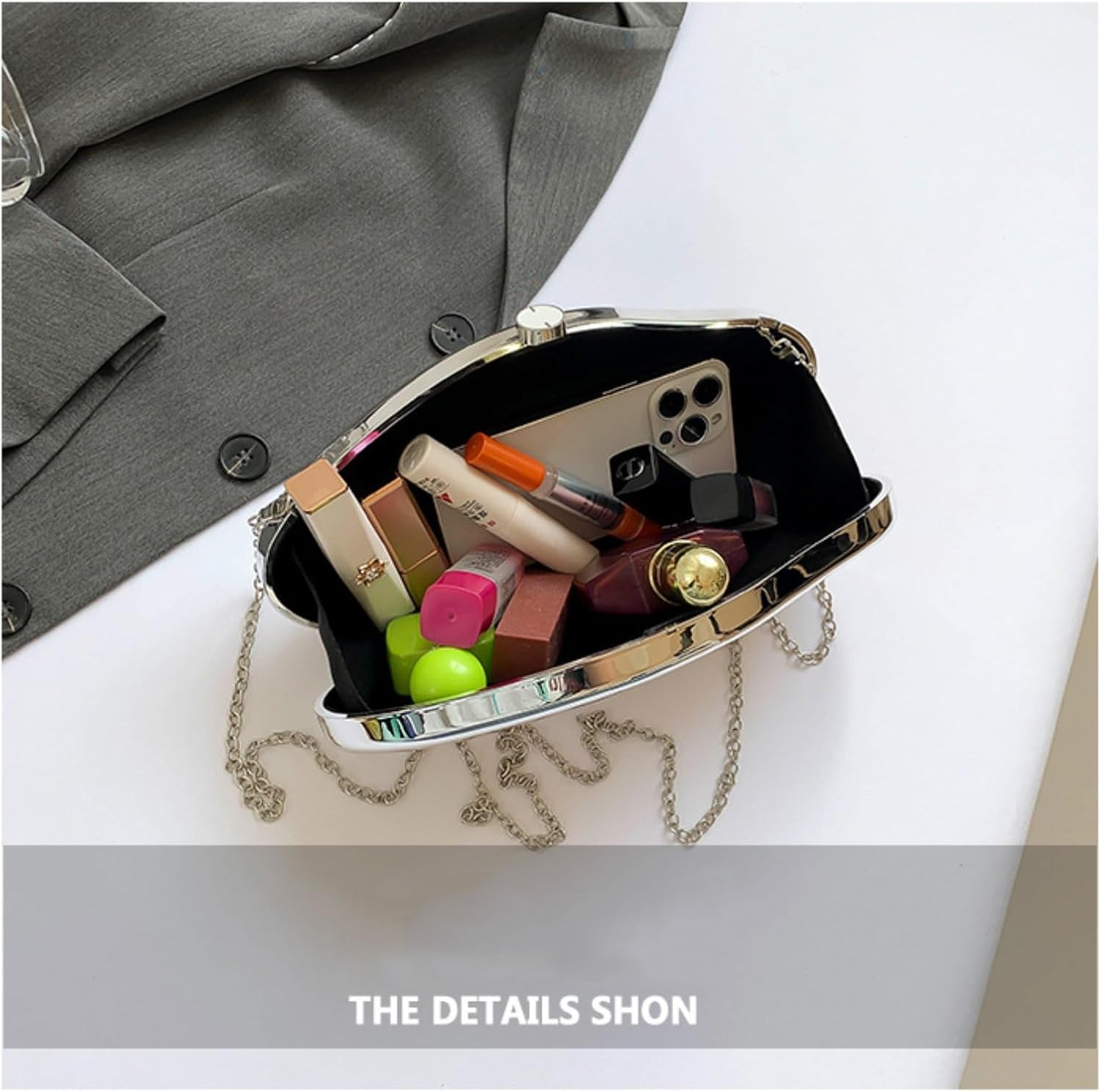 Acrylic Clutch Purses for Women Formal Evening Bag Irregular Shell Handbag for wedding party Silver