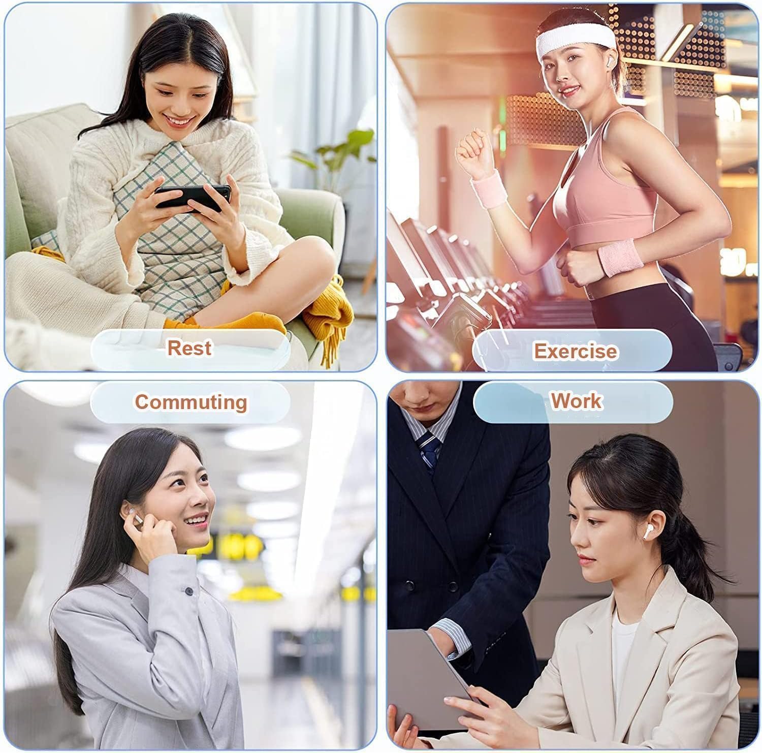 Airpots Bluetooth Headphones, Bluetooth 5.3 Earphones, In Ear Wireless Earphone with HD HiFi Stereo Microphones and Touch Control, IPX7 Waterproof Air Buds Pods for IOS/Android/Samsung/Huawei