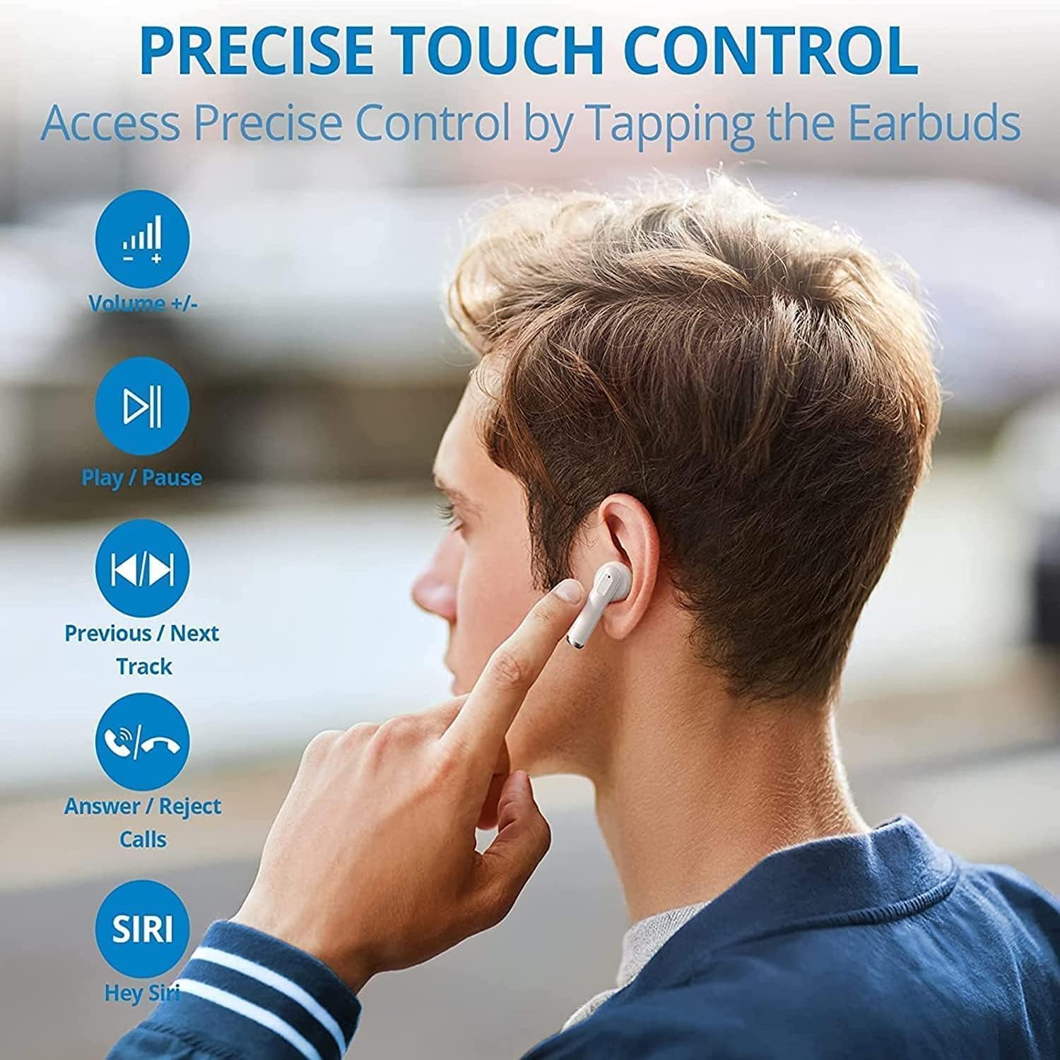 Airpots Bluetooth Headphones, Bluetooth 5.3 Earphones, In Ear Wireless Earphone with HD HiFi Stereo Microphones and Touch Control, IPX7 Waterproof Air Buds Pods for IOS/Android/Samsung/Huawei