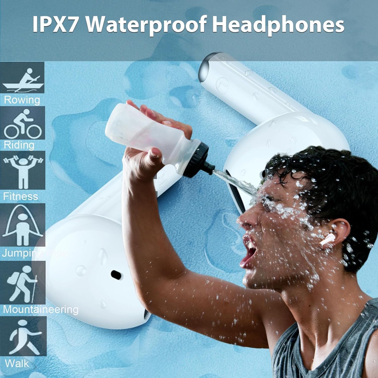 Airpots Bluetooth Headphones, Bluetooth 5.3 Earphones, In Ear Wireless Earphone with HD HiFi Stereo Microphones and Touch Control, IPX7 Waterproof Air Buds Pods for IOS/Android/Samsung/Huawei