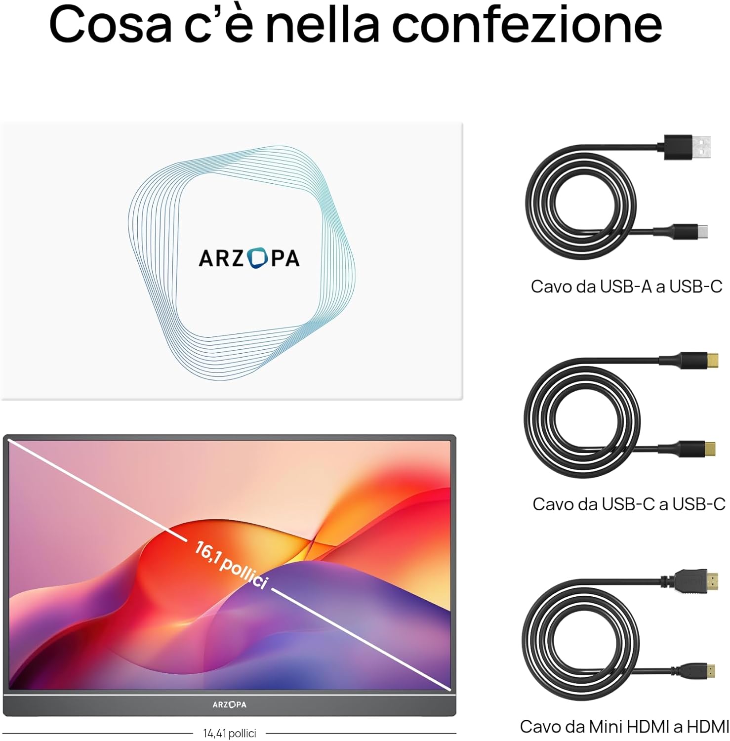 ARZOPA Portable Monitor 16.1" IPS 100% sRGB | FHD 1080P Screen | HDR10 | Ultra Thin 9.3mm | Built-in Speakers | Plug & Play for Laptop, PC, Mac, Console - Z1C