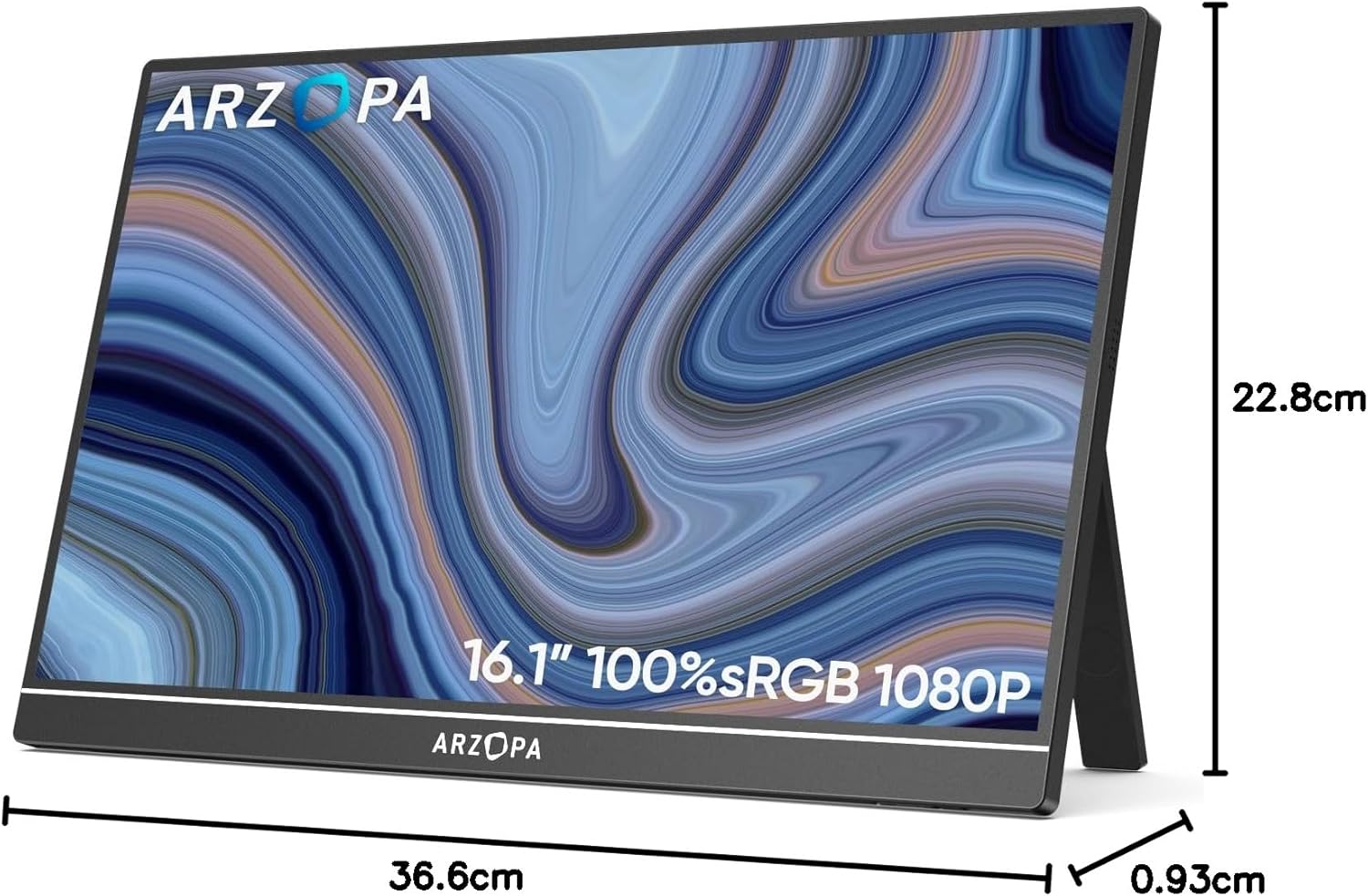 ARZOPA Portable Monitor 16.1" IPS 100% sRGB | FHD 1080P Screen | HDR10 | Ultra Thin 9.3mm | Built-in Speakers | Plug & Play for Laptop, PC, Mac, Console - Z1C