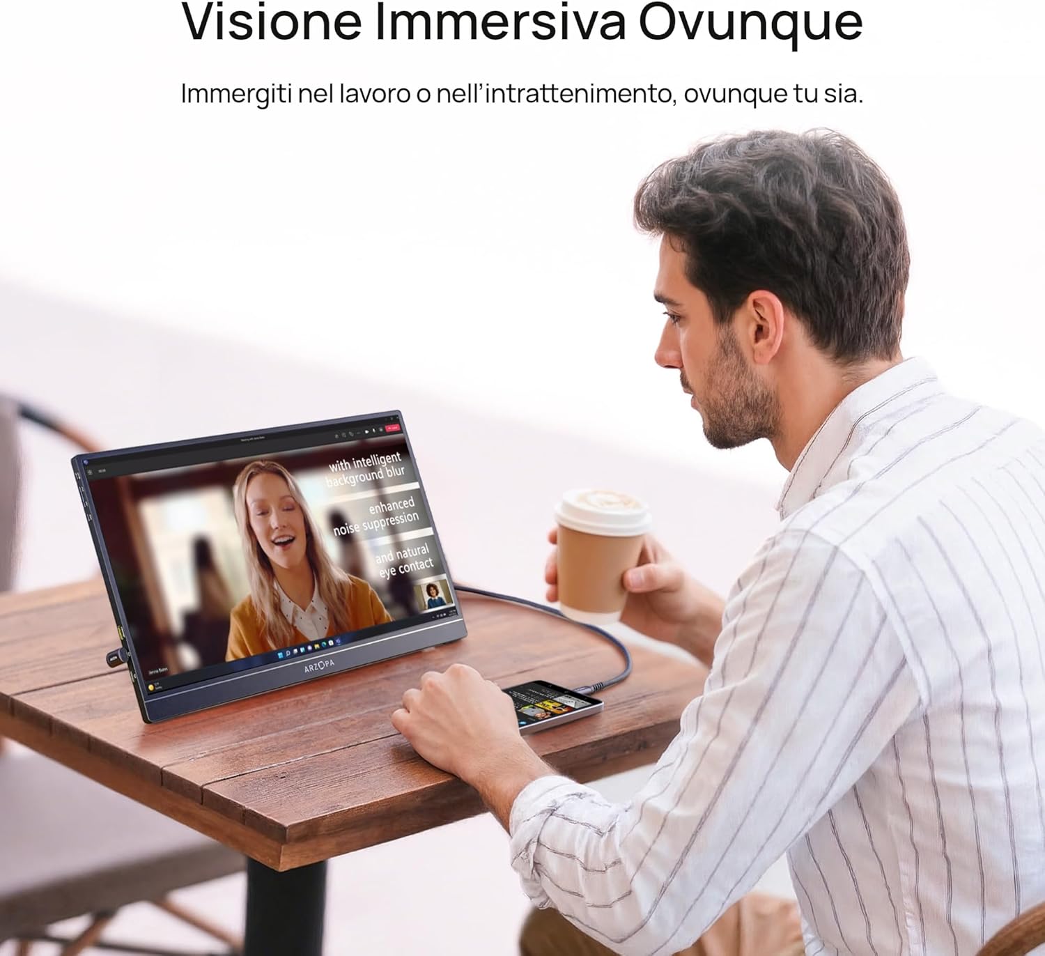 ARZOPA Portable Monitor 16.1" IPS 100% sRGB | FHD 1080P Screen | HDR10 | Ultra Thin 9.3mm | Built-in Speakers | Plug & Play for Laptop, PC, Mac, Console - Z1C