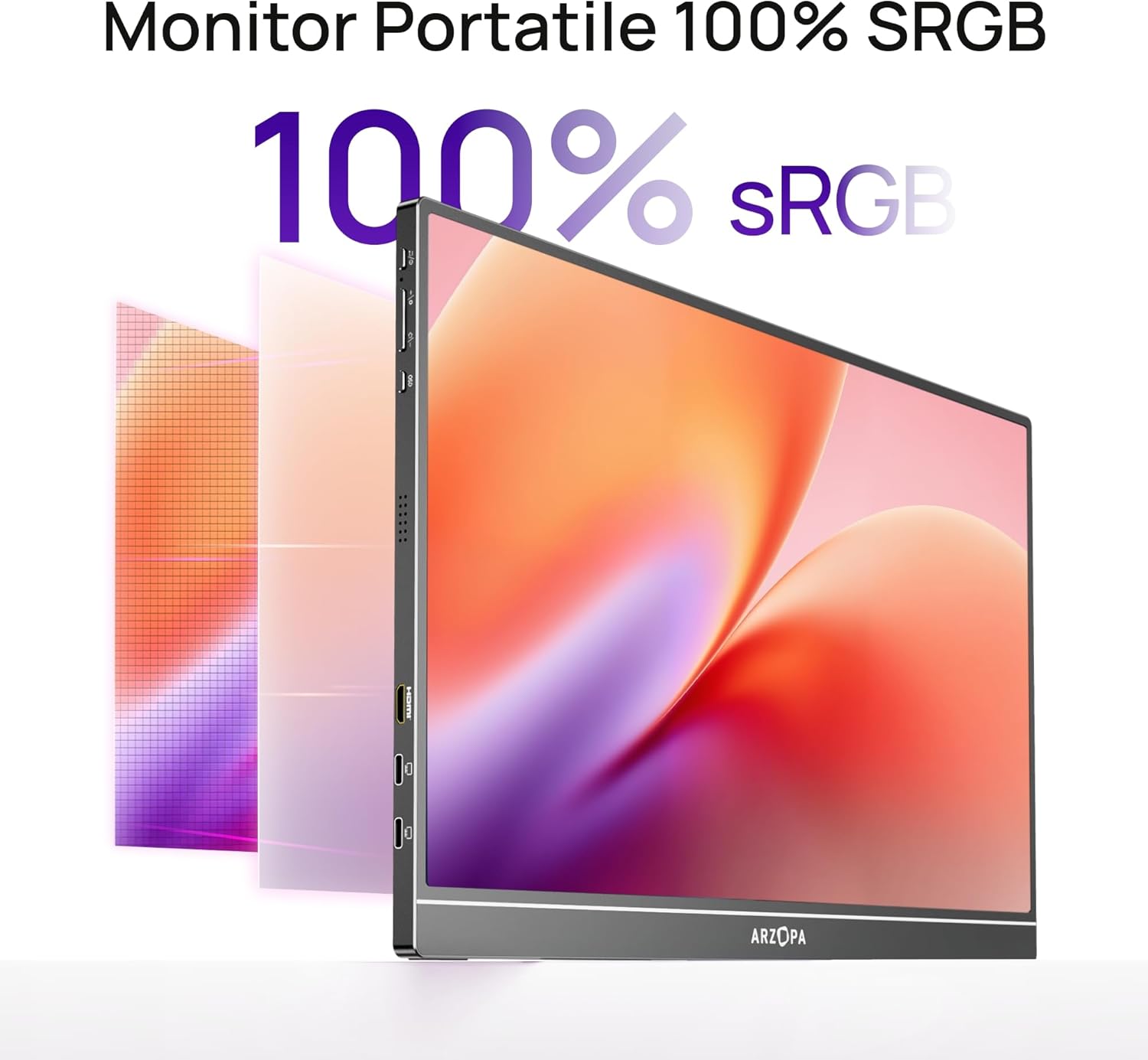 ARZOPA Portable Monitor 16.1" IPS 100% sRGB | FHD 1080P Screen | HDR10 | Ultra Thin 9.3mm | Built-in Speakers | Plug & Play for Laptop, PC, Mac, Console - Z1C