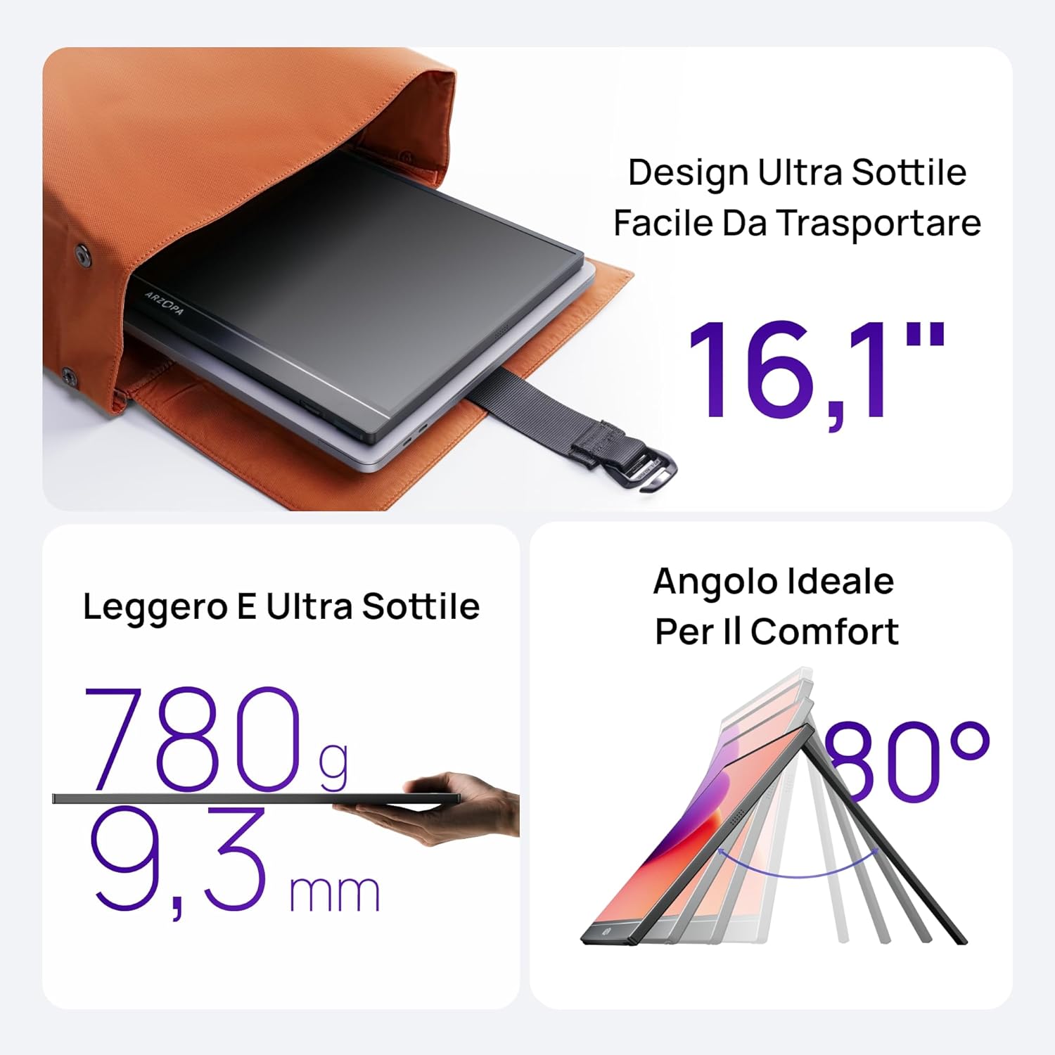 ARZOPA Portable Monitor 16.1" IPS 100% sRGB | FHD 1080P Screen | HDR10 | Ultra Thin 9.3mm | Built-in Speakers | Plug & Play for Laptop, PC, Mac, Console - Z1C