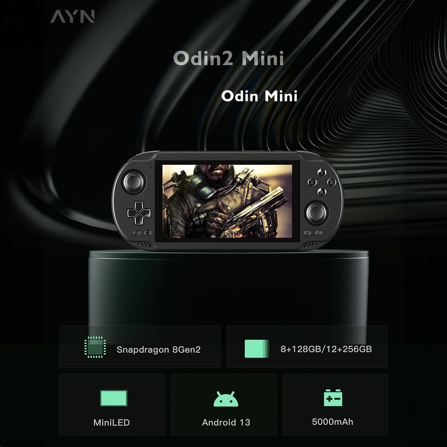 AYN Odin 2 Mini Android Gaming Handheld with Snapdragon 8 Gen 2 CPU, Adreno 740 GPU, 8GB RAM, 128GB UFS 4.0 Storage, 5” Mini LED 1080p 60Hz, Wi-Fi 7, BT 5.3, Android 13 Odin 2 Mini Base - 8GB / 128GB Black