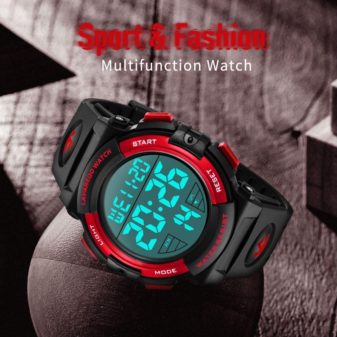 BEN NEVIS Men's Digital Watch Military Sports Watch 5ATM Waterproof Military Chronograph Wristwatch for Men with LED Backlight Alarm Date/Shockproof 02 - Red