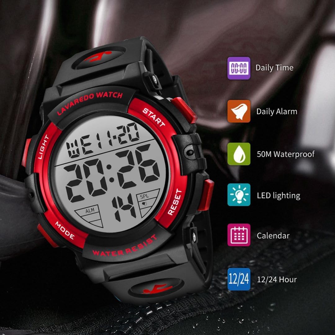 BEN NEVIS Men's Digital Watch Military Sports Watch 5ATM Waterproof Military Chronograph Wristwatch for Men with LED Backlight Alarm Date/Shockproof 02 - Red