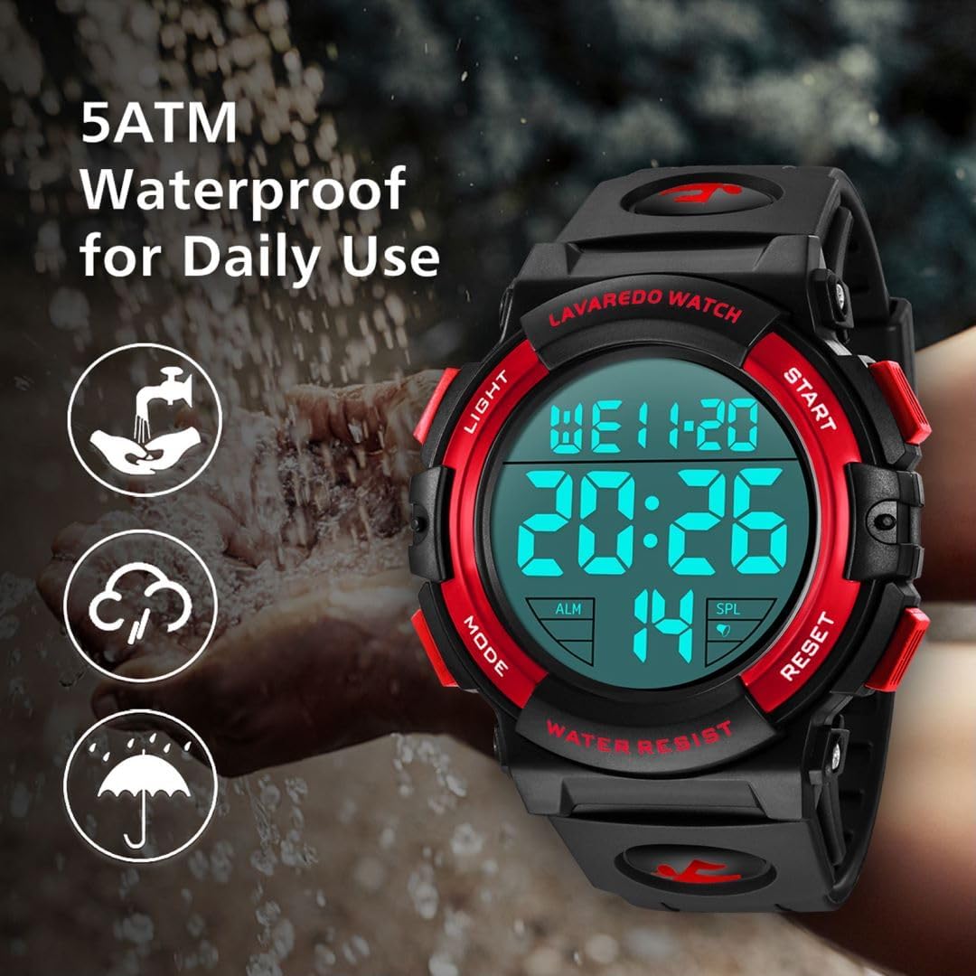 BEN NEVIS Men's Digital Watch Military Sports Watch 5ATM Waterproof Military Chronograph Wristwatch for Men with LED Backlight Alarm Date/Shockproof 02 - Red