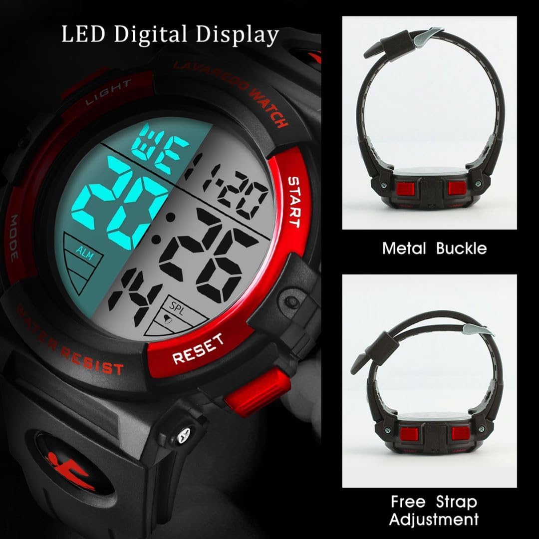 BEN NEVIS Men's Digital Watch Military Sports Watch 5ATM Waterproof Military Chronograph Wristwatch for Men with LED Backlight Alarm Date/Shockproof 02 - Red