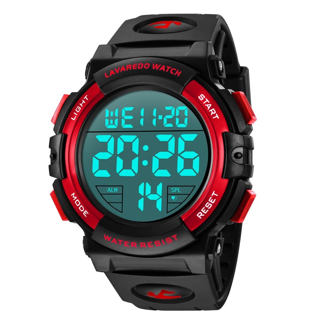 BEN NEVIS Men's Digital Watch Military Sports Watch 5ATM Waterproof Military Chronograph Wristwatch for Men with LED Backlight Alarm Date/Shockproof 02 - Red