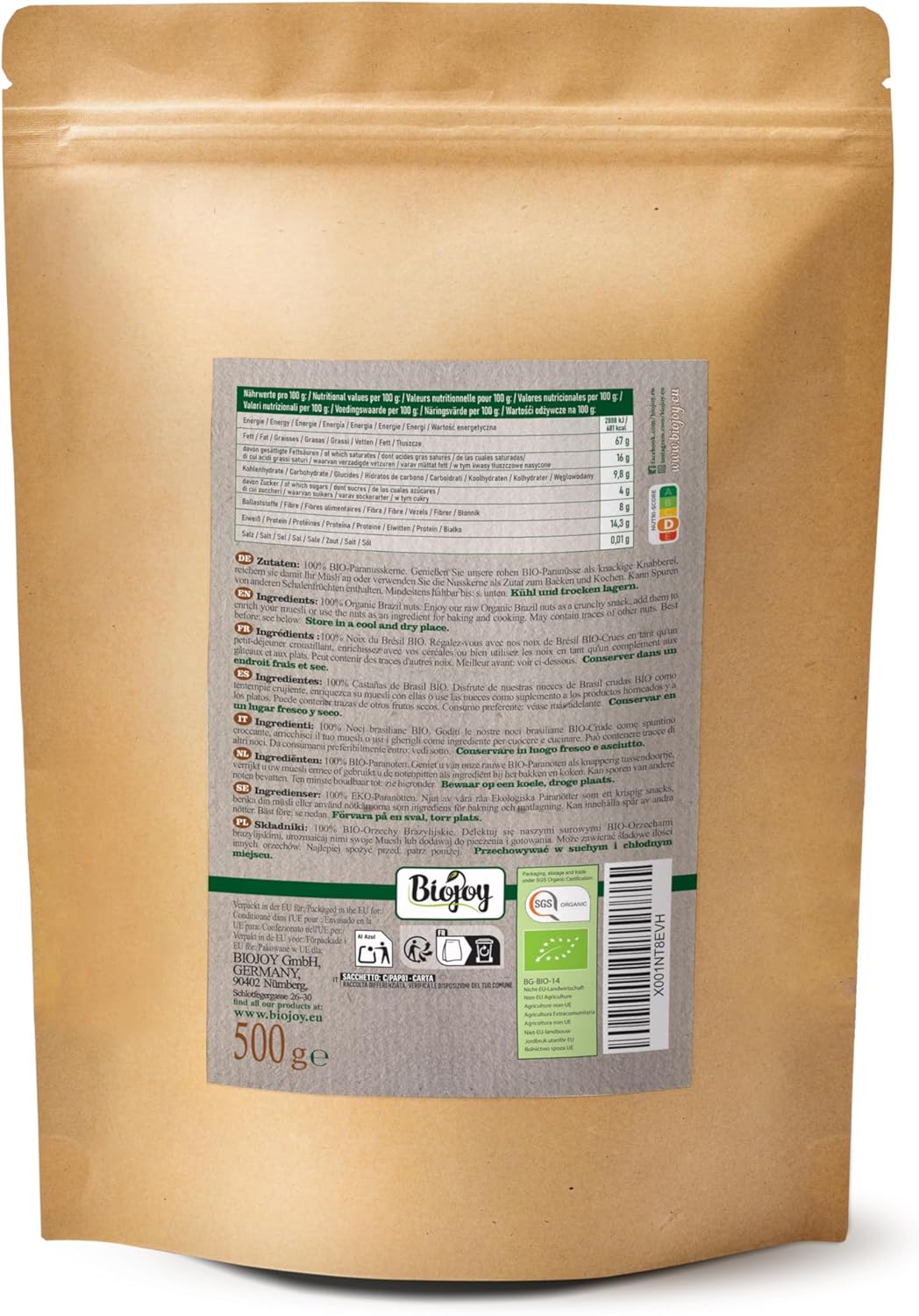 Biojoy Organic Shelled Brazil Nuts (500 g), raw, unsalted and natural Brazil nuts 500 g