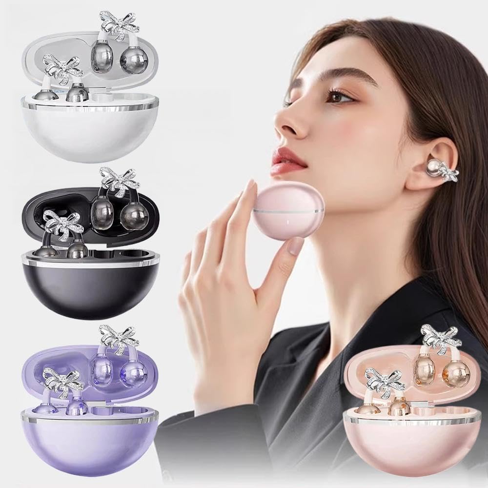 Bluetooth 6.0 Wireless Clip-on Earphones with Detachable Butterfly Earrings, IPX5 Waterproof, 50 Hours Playtime, Jewelry, Party Gifts for Women 1 Set Black