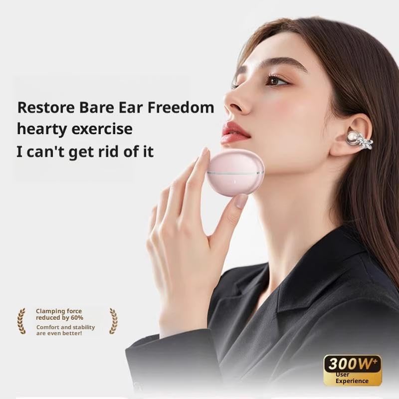 Bluetooth 6.0 Wireless Clip-on Earphones with Detachable Butterfly Earrings, IPX5 Waterproof, 50 Hours Playtime, Jewelry, Party Gifts for Women 1 Set Black