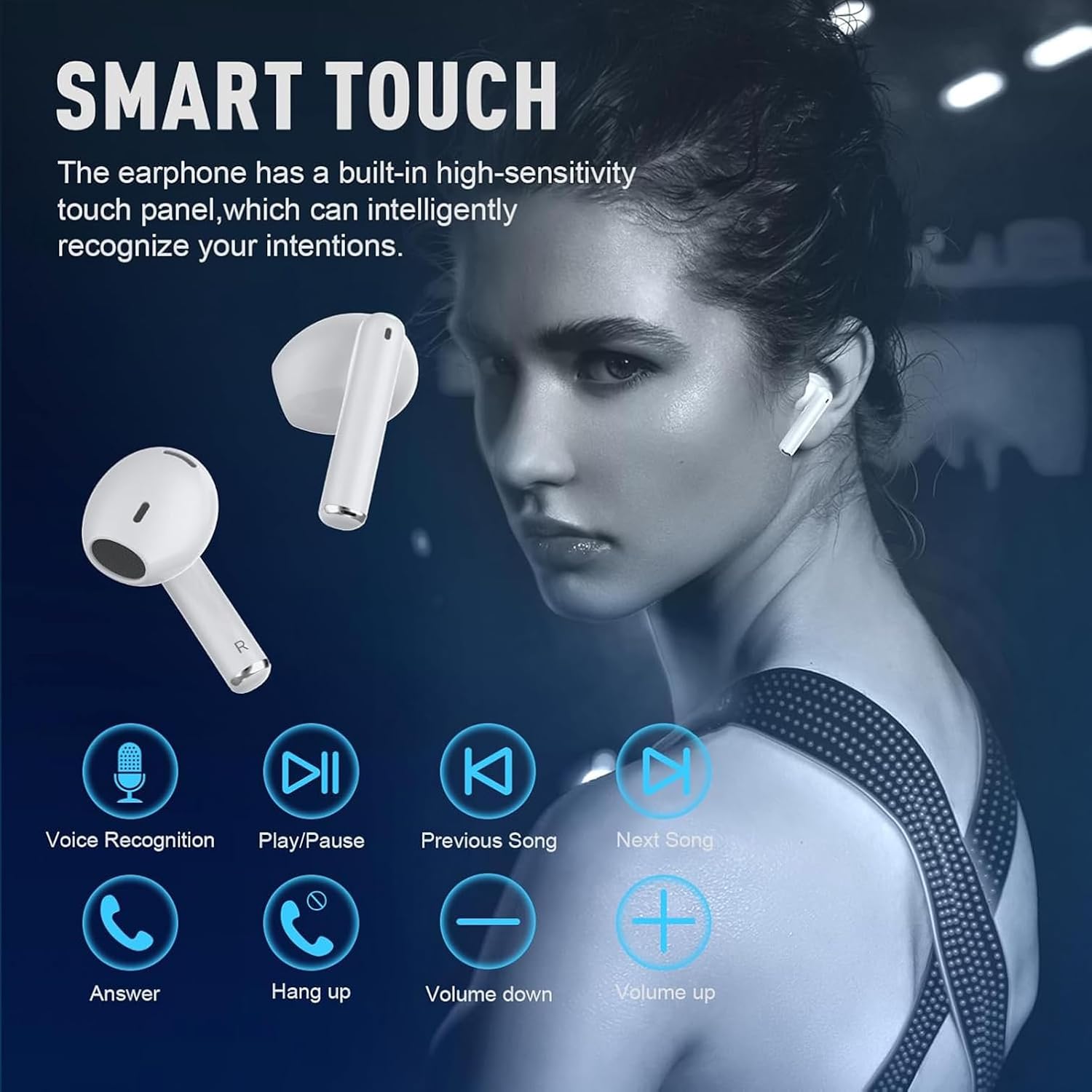 Bluetooth Headphones, Wireless Bluetooth 5.3 Earphones, 50 Hours Immersive HiFi Stereo, In Ear Headphones with HD Noise Canceling Mic, IP7 Touch Controls Wireless Headphones for iPhone Galaxy Android white-II9