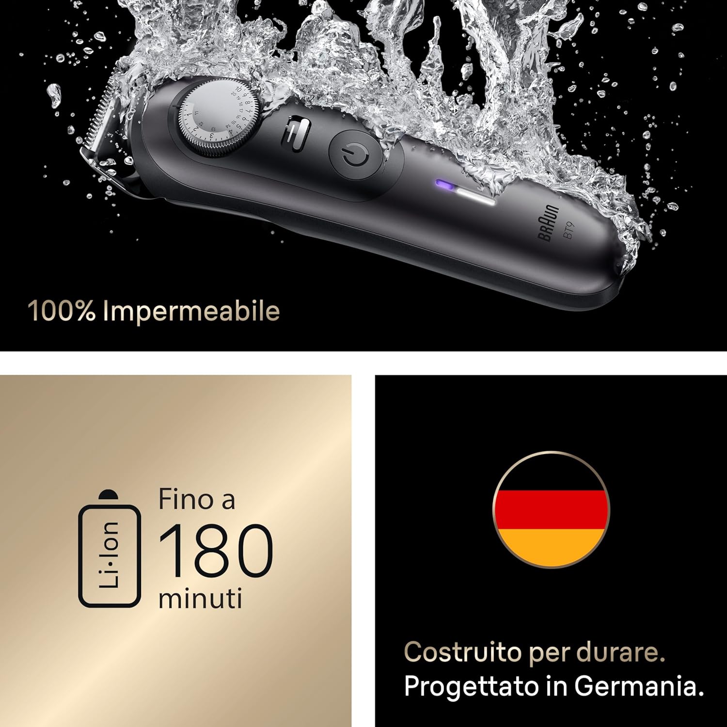 Braun Men's Beard Trimmer Series 9, +14 Barber Tools, Electric Beard Shaver, ProBlade Sharp Blade for Life, 180 Min, Precision Selector with 52 Lengths, Waterproof, BT9565, Titanium BT 9