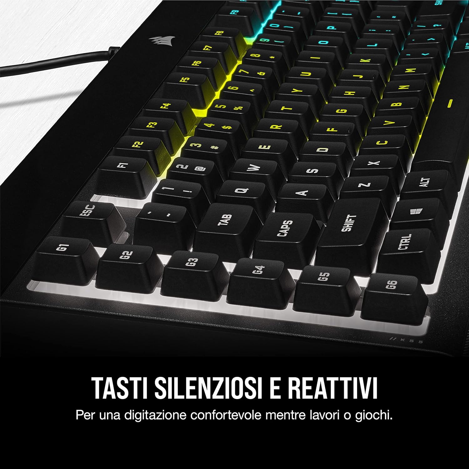 Corsair K55 RGB PRO Wired Membrane Gaming Keyboard, RGB Backlighting, 6 Macro Keys with Elgato Software Integration, Resistant to Dust and Liquid Infiltration, QWERTY, Black
