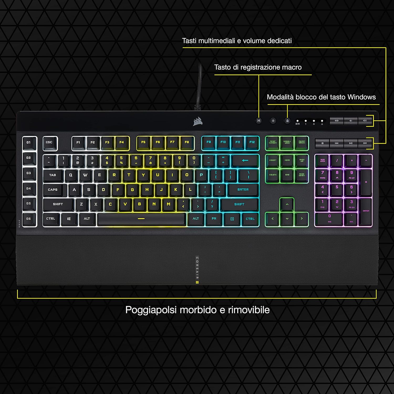 Corsair K55 RGB PRO Wired Membrane Gaming Keyboard, RGB Backlighting, 6 Macro Keys with Elgato Software Integration, Resistant to Dust and Liquid Infiltration, QWERTY, Black
