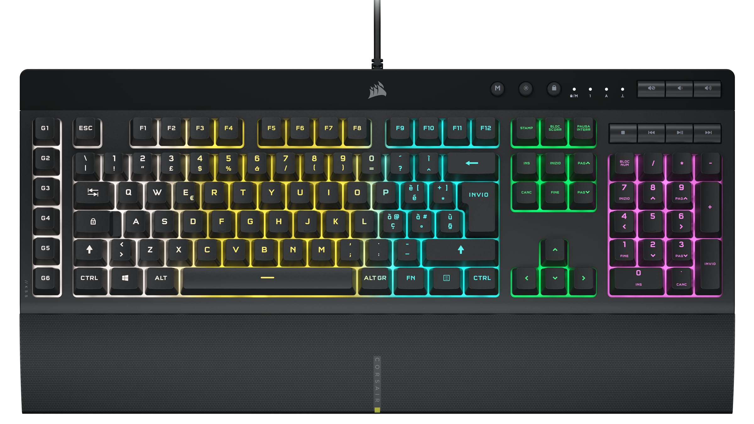 Corsair K55 RGB PRO Wired Membrane Gaming Keyboard, RGB Backlighting, 6 Macro Keys with Elgato Software Integration, Resistant to Dust and Liquid Infiltration, QWERTY, Black