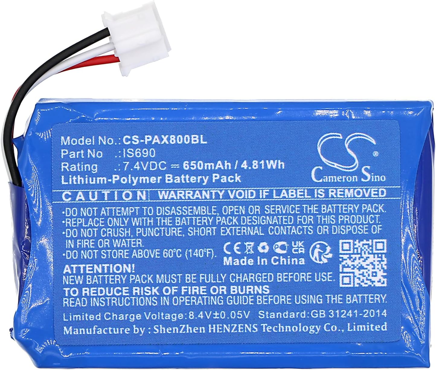 CS Cameron Sino 650mAh / 4.81Wh Replacement Battery for Pax Q80, IS690