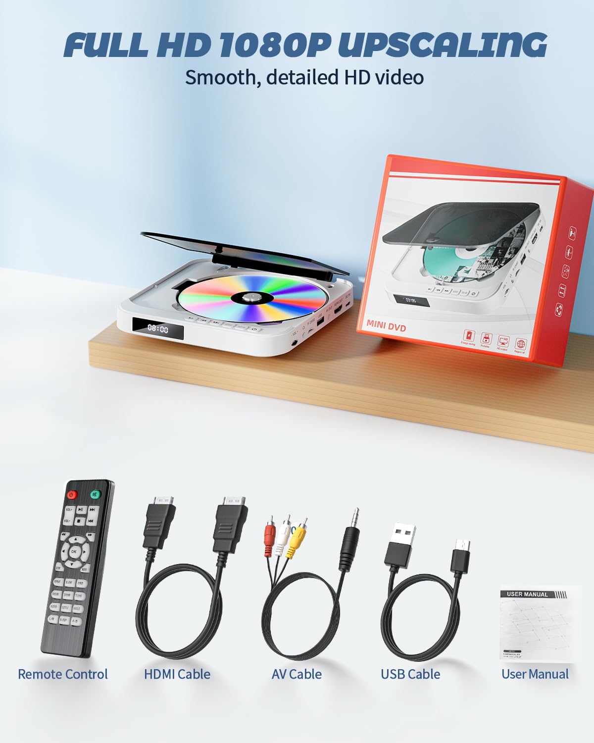 Desobry DVD Player for TV, Mini HDMI DVD Player, Compact DVD Player for All Regions, Small DVD Player for TV, Breakpoint Storage (MD115W-04DE)