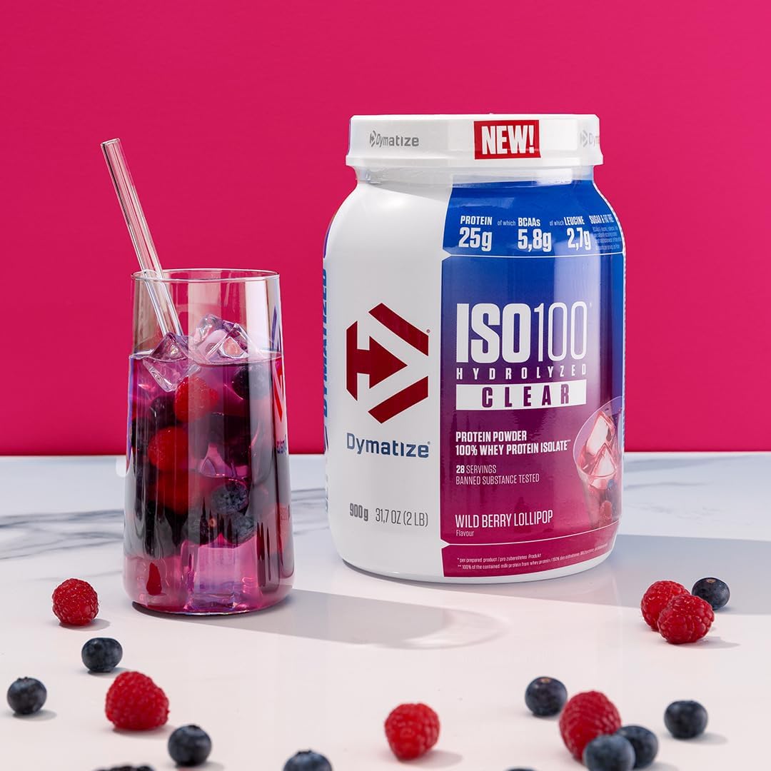 Dymatize ISO 100 Hydrolized Clear Wild Bery Lollipop 900g Hydrolyzed and Isolated Clear Whey Protein Powder Wild Berry Lollipop 28 servings