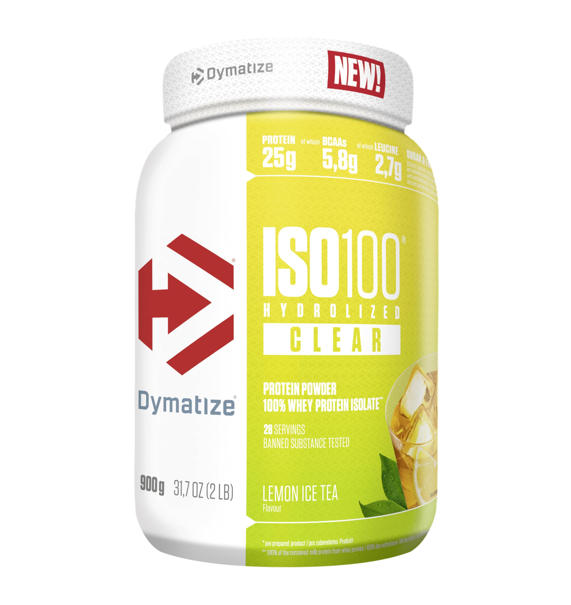 Dymatize ISO 100 Hydrolyzed Clear Lemon Ice Tea 900g Hydrolyzed and isolated clear whey protein powder