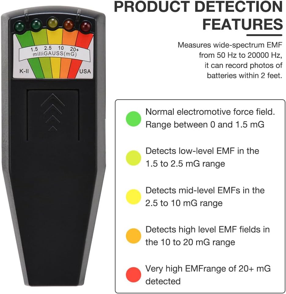 EMF Detector, Portable K2 Ghost Detector, 5 LED EMF Ghost Detector K2, K2 EMF Detector, for Office, Home, Ghost Hunting, Black