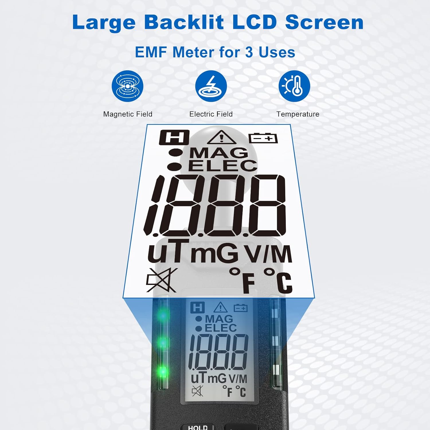EMF Meter, Portable Digital EMF Meter, LCD Panel with Buzzer and Indicator Light, Suitable for Electromagnetic Field Inspection at Home, Office, Outdoor, Computer Room, etc.