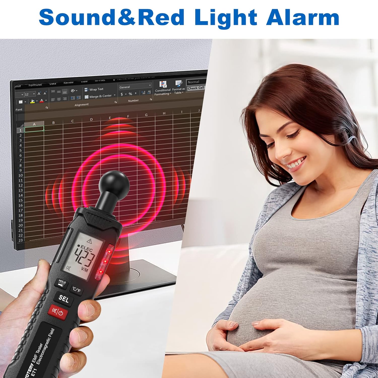 EMF Meter, Portable Digital EMF Meter, LCD Panel with Buzzer and Indicator Light, Suitable for Electromagnetic Field Inspection at Home, Office, Outdoor, Computer Room, etc.