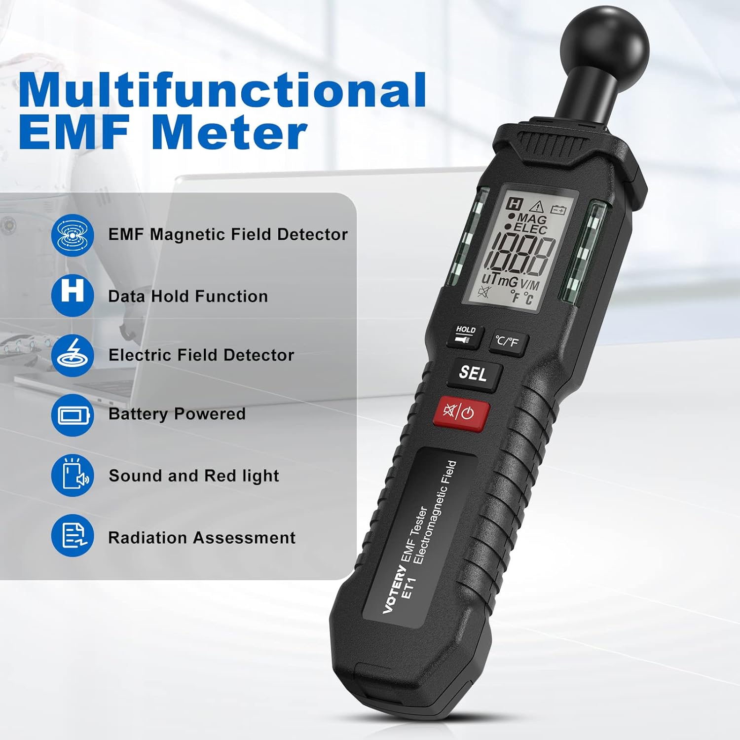 EMF Meter, Portable Digital EMF Meter, LCD Panel with Buzzer and Indicator Light, Suitable for Electromagnetic Field Inspection at Home, Office, Outdoor, Computer Room, etc.